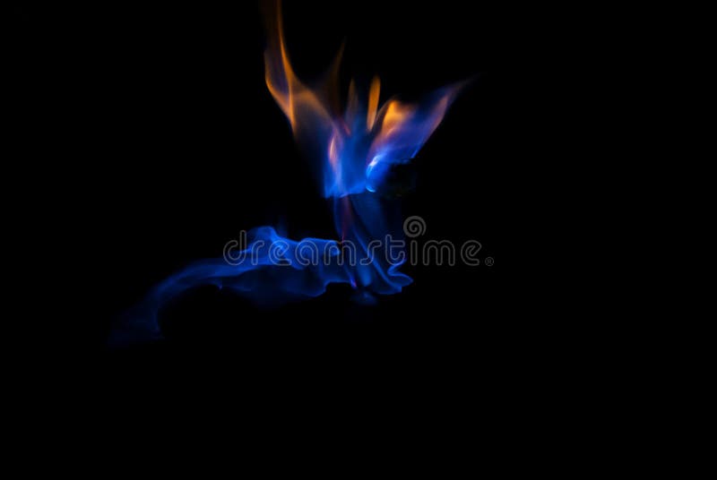 Flame Blue and Orange Fire Flame on Black Background, Lines and