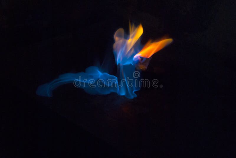 Flame Blue and Orange Fire Flame on Black Background, Lines and