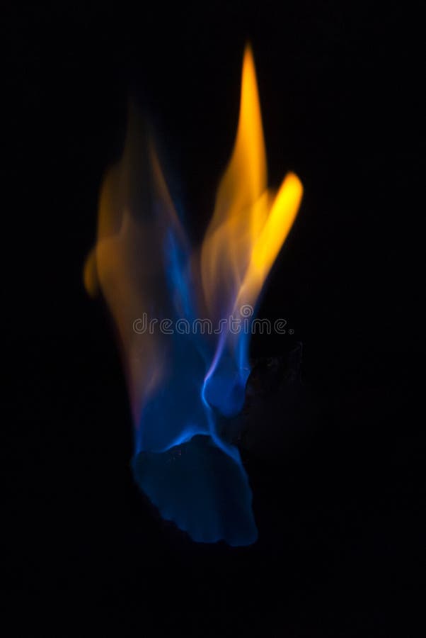 Flame Blue and Orange Fire Flame on Black Background, Lines and