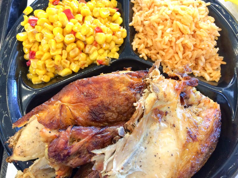 Flame Broiled Bbq Chicken with Rice and Corn Stock Image Image of