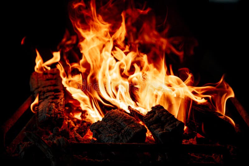 Wood Burning In The Fireplace Closeup Home Warm Orange Bonfire With Pieces  Of Wood Stock Photo - Download Image Now - iStock