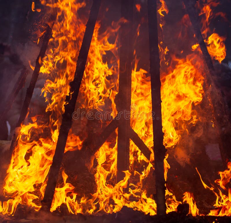 Flame of Fire from a Burning House As an Abstract Background Stock