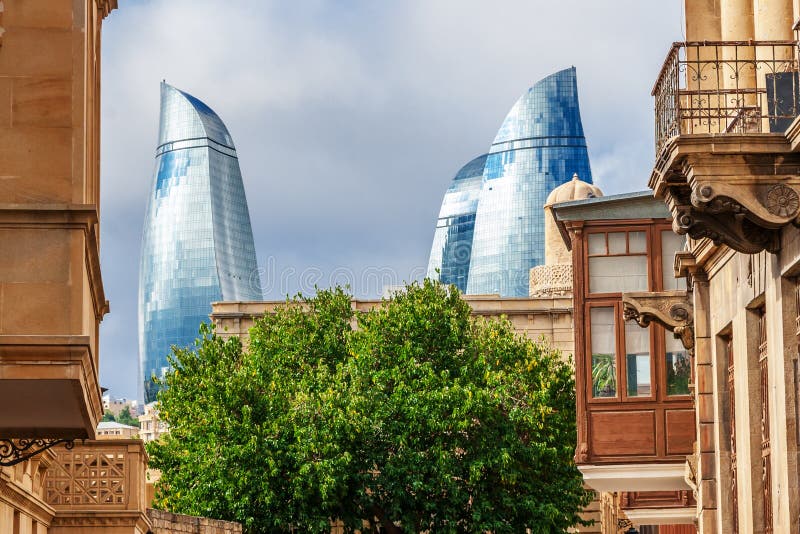 Flame towers: view from old town royalty free stock photo Flame towers: view from old town royalty free stock photo