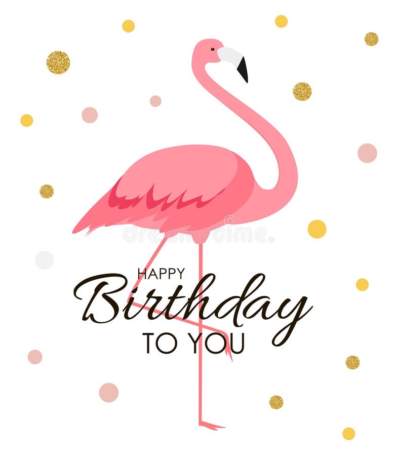 Flamenco colorido del rosa de la historieta en una tarjeta de felicitación hermosa del fondo para los saludos del cumpleaños Ilus libre illustration
