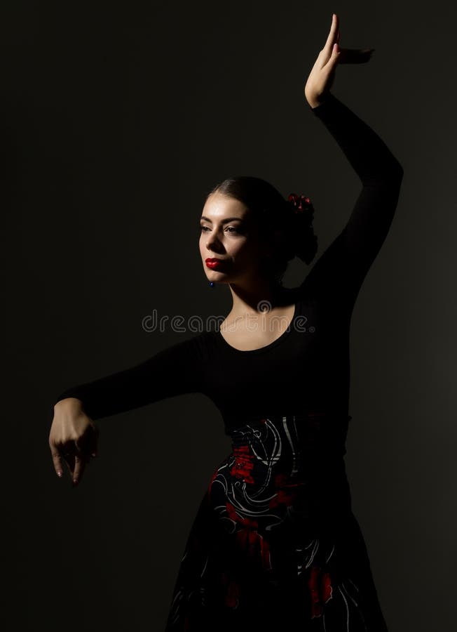 Silhouette of Spanish Girl Flamenco Dancer on a Red Background Stock ...