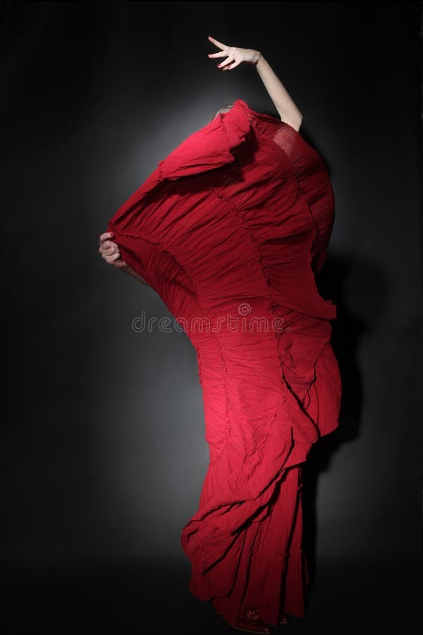 Woman Red Dress, Flying Fabric Silk Cloth Waving Fluttering on Wind ...