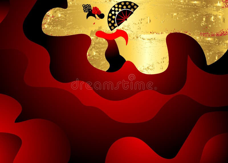 Flamenco ο χορευτής, η προκλητική όμορφη ισπανική γυναίκα σκιαγραφιών στο κόκκινο μακρύ φόρεμα με τον ανεμιστήρα και το peineta σ διανυσματική απεικόνιση Flamenco ο χορευτής, η προκλητική όμορφη ισπανική γυναίκα σκιαγραφιών στο κόκκινο μακρύ φόρεμα με τον ανεμιστήρα και το peineta σ διανυσματική απεικόνιση