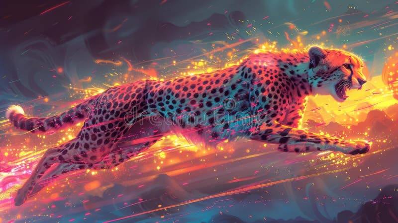 Cheetah în flăcări care funcționează la viteză maximă în culori vibrante generative. calitate înaltă a imaginii