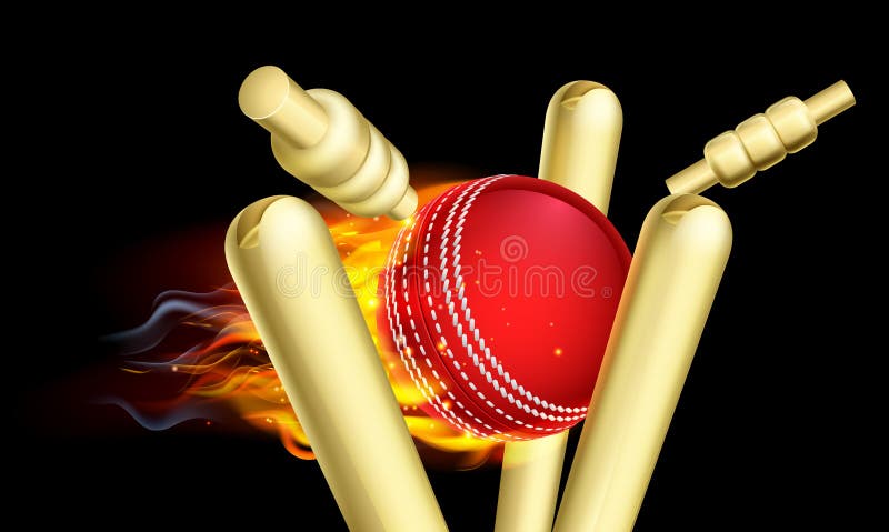 Flaming Cricket Ball Hitting Wicket Stumps
