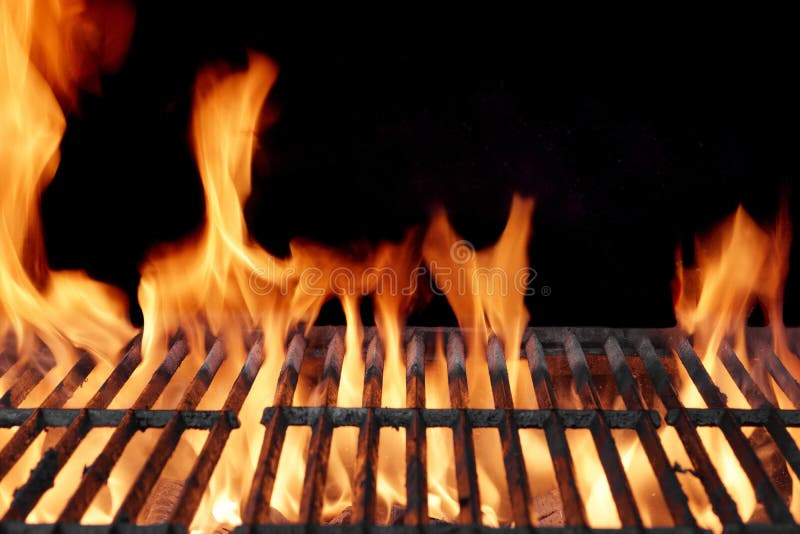 Flaming Empty BBQ Grill Close-up