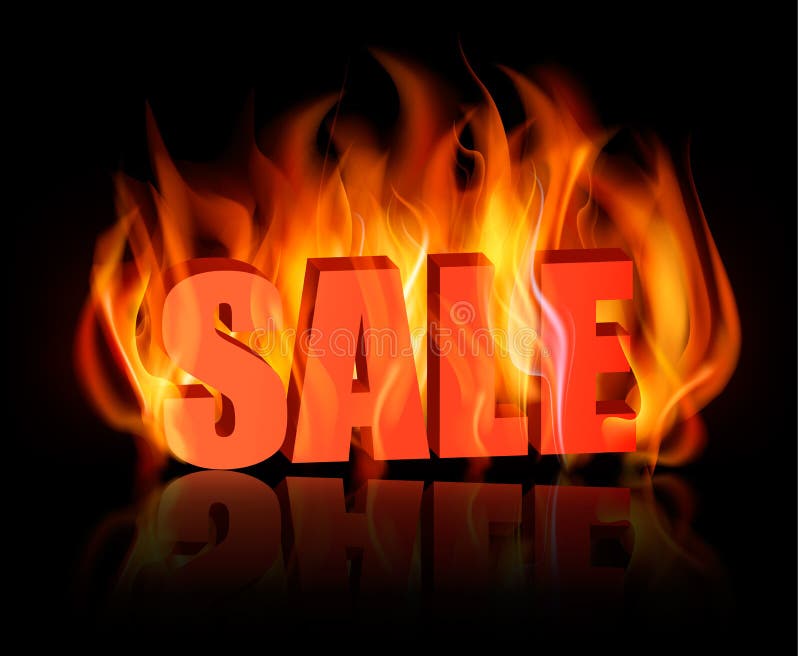 Flaming letters spelling SALE.