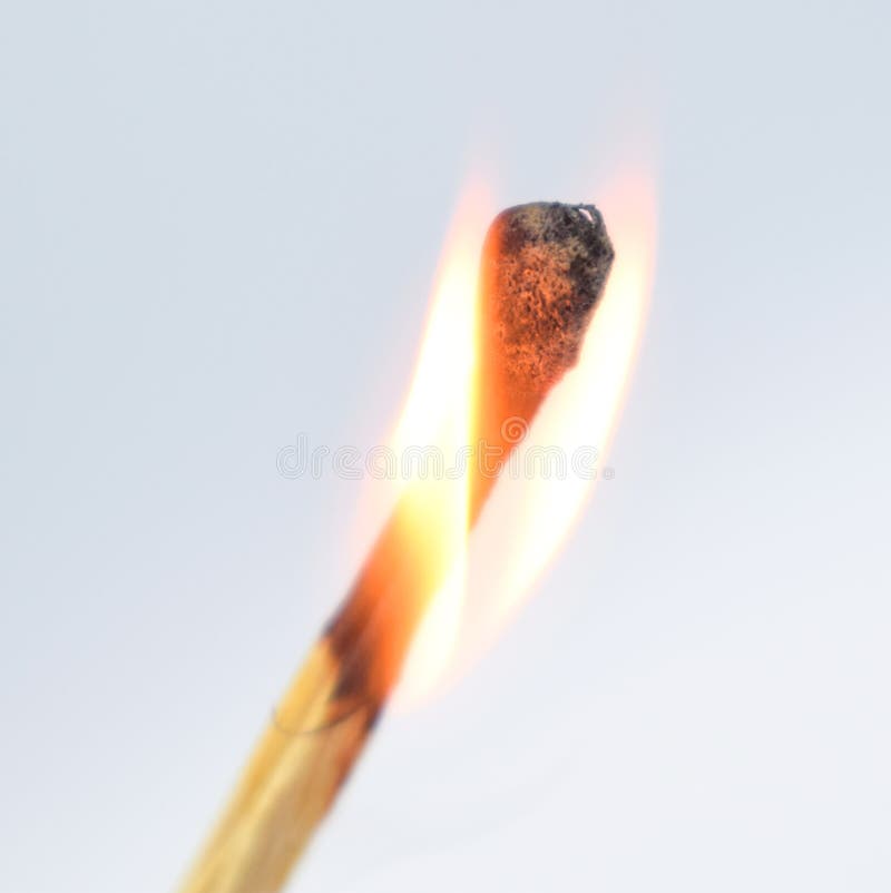 Flaming Match Stick Burning in the Middle of a White Isolated