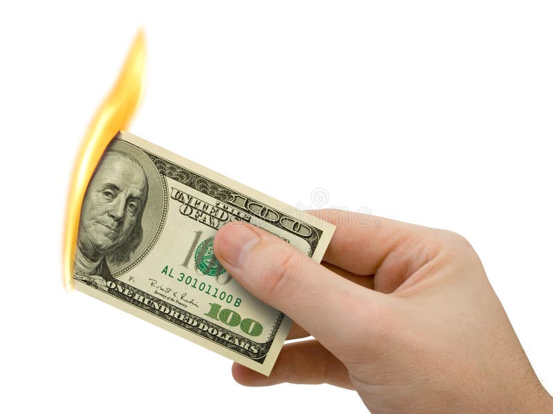 Flaming money in hand