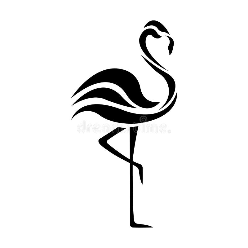 Flamingo black bird silhouette drawn on a white isolated background. Tattoo, creative logo for a company, travel agency, emblem royalty free illustration