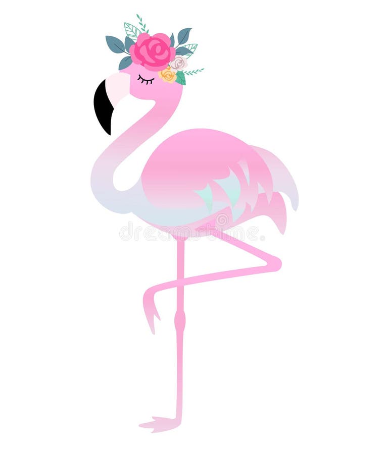 Flamingo bonito com flores Ilustração bonita do vetor para cartões de aniversário, convites do partido, cartaz e cartão ilustração royalty free