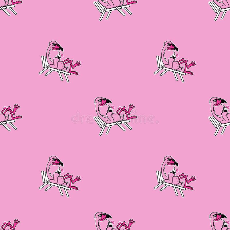 FLAMINGO CHILLING WITH COCKTAIL SEAMLESS PATTERN PINK royalty free illustration FLAMINGO CHILLING WITH COCKTAIL SEAMLESS PATTERN PINK royalty free illustration