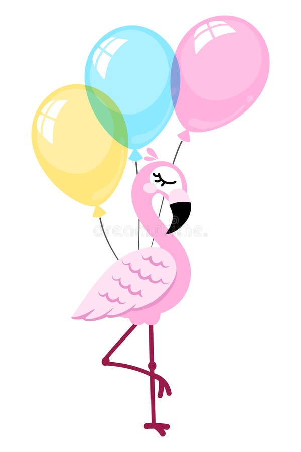 Flamingo cor-de-rosa isolado no fundo branco com balões ilustração stock