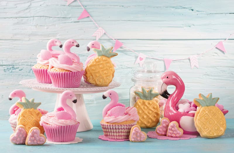 Download Flamingo cup cakes stock photo. Image of cookie, ananas - 115966000