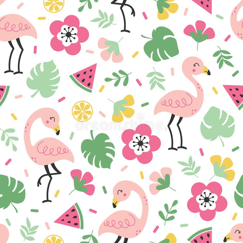 Flamingo fruit seamless pattern royalty free illustration
