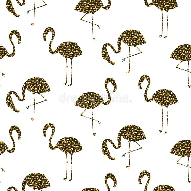 Flamingo gold glitter silhouette seamless vector texture. stock illustration