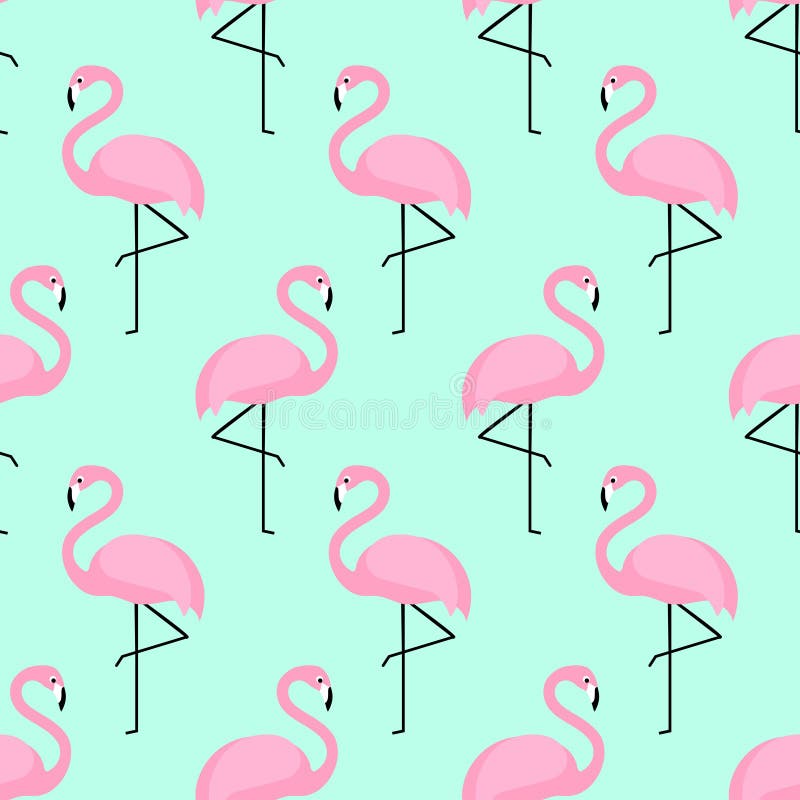 Flamingo seamless pattern on mint green background. royalty free illustration