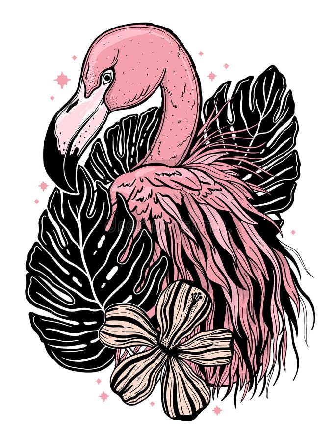 Flamingo tattoo tropical animal bird. 