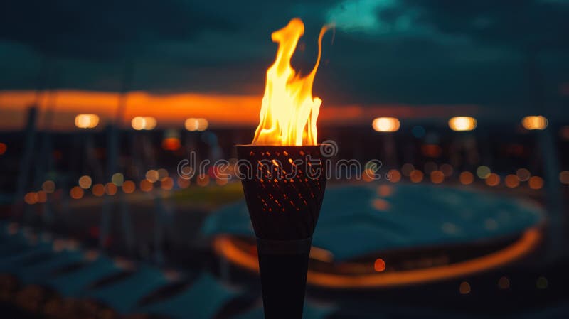 Flamme olympique éclaire l'arène sportive avec espace de copie pour le placement de texte chaos 10 illustration stock