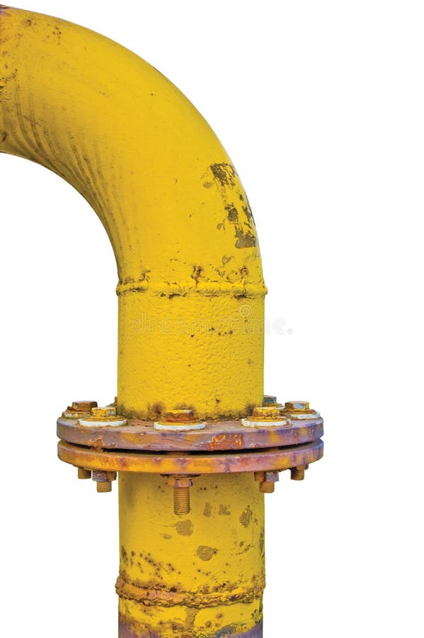 Flange velha da tubulação de gás do amarelo do grunge isolada fotografia de stock Flange velha da tubulação de gás do amarelo do grunge isolada fotografia de stock