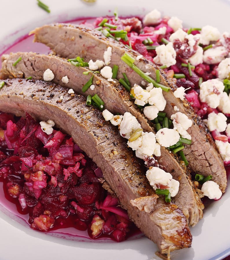 Flank Steak with Beet Salad Stock Image - Image of meat, plate: 59322869
