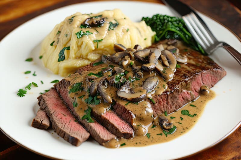 Flank Steak with Mushroom and Garlic Sauce Stock Illustration