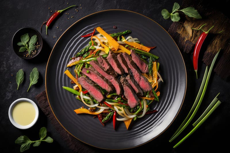Flank Steak Sliced into Thin Strips and Stirfried with Vegetables