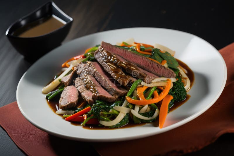 Flank Steak Sliced into Thin Strips and Stirfried with Vegetables