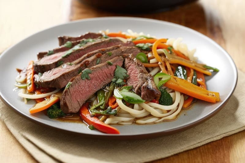Flank Steak Sliced into Thin Strips and Stirfried with Vegetables