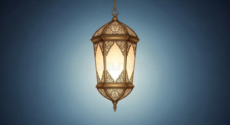Flanterne pendante ornée d'une forme hexagonale allongée et d'or complexe illustration libre de droits