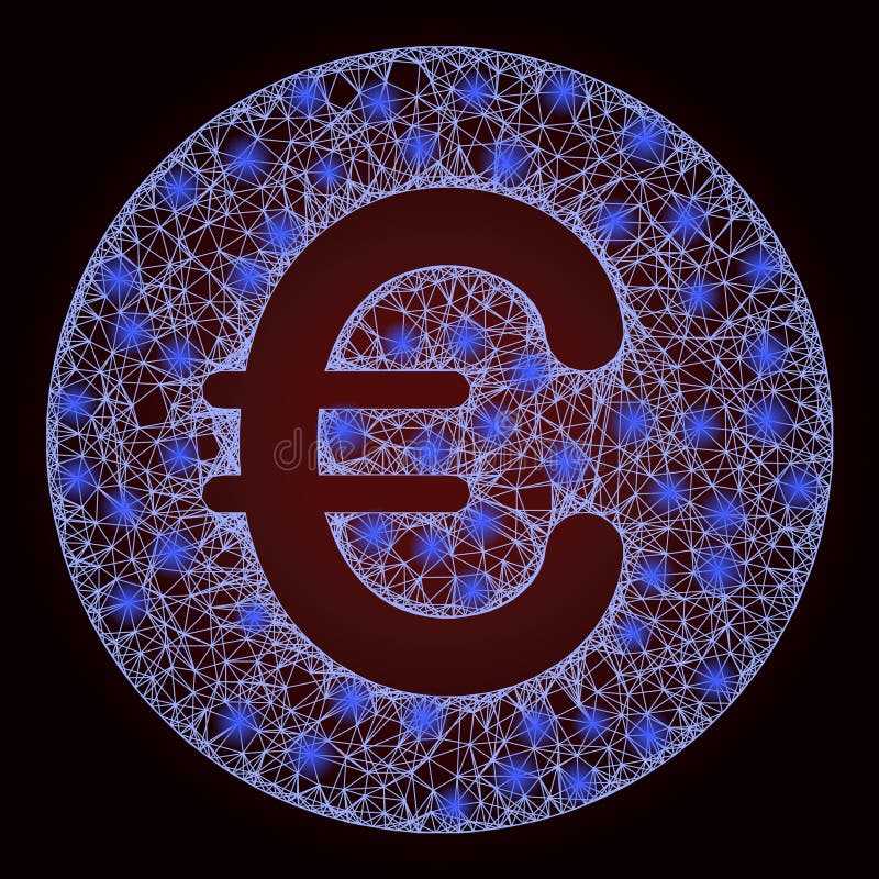 Glowing Network Mesh Rounded Euro with Light Spots royalty free illustration