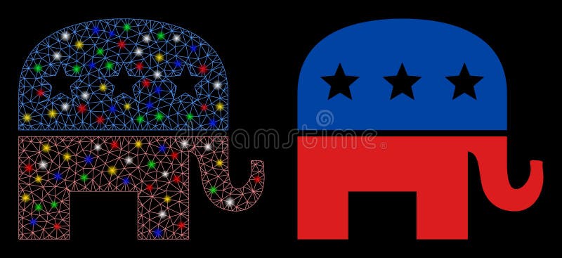 Glowing mesh republican elephant icon with glare effect. Abstract illuminated model of republican elephant. Shiny wire frame triangular mesh republican elephant icon. Glowing mesh republican elephant icon with glare effect. Abstract illuminated model of republican elephant. Shiny wire frame triangular mesh republican elephant icon.