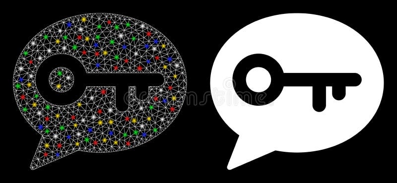 Bright Mesh Carcass Key Message Icon with Flash Spots vector illustration