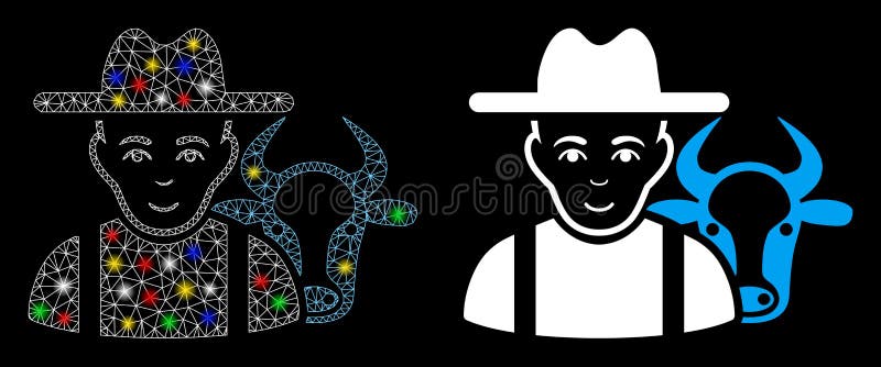 Cattle Farmer Polygonal Frame Vector Mesh Illustration Stock Vector