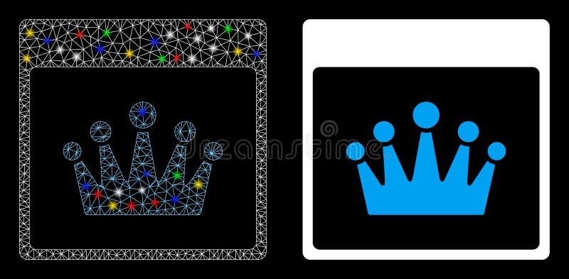 Flare Mesh Wire Frame Crown Calendar Page Icon with Flare Spots vector illustration