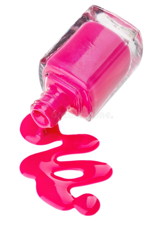 Bottle of pink nail polish with enamel drop samples, isolated on white. Bottle of pink nail polish with enamel drop samples, isolated on white