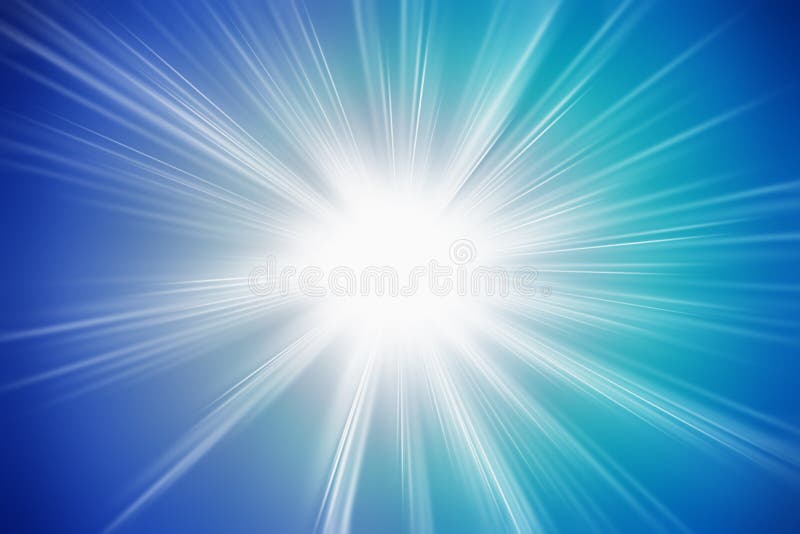 Flash light, lens flares, sun beams effect over dark blue background.