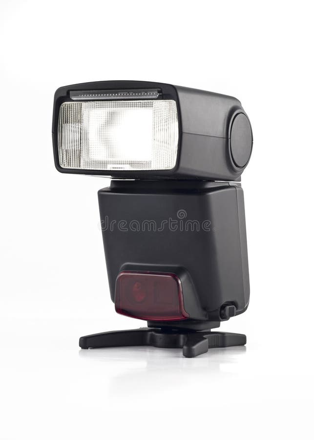 Flash on stand for digital camera isolated