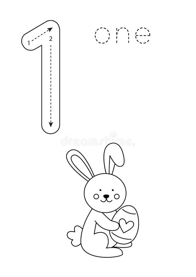 Flashcard Number One. Preschool Worksheet. Easter Worksheet Stock