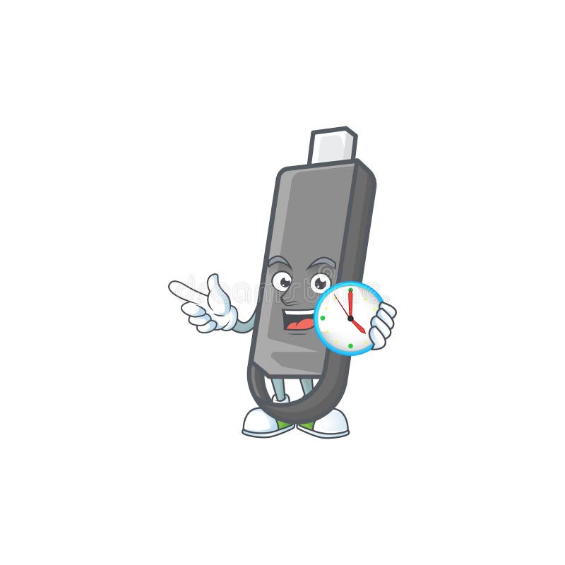 Flashdisk cartoon character style with a clock stock illustration