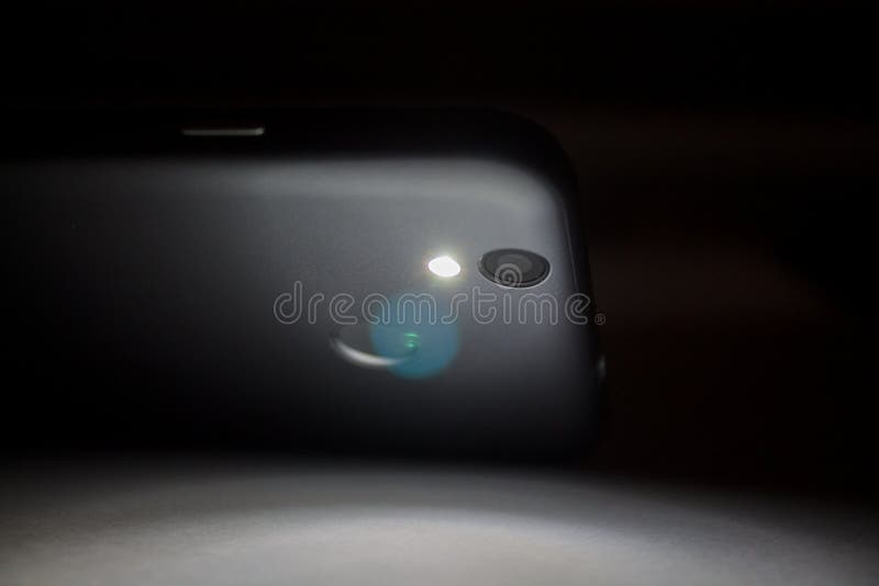 Flashlight Shining in the Dark, Flashlight in the Smartphone on a Dark