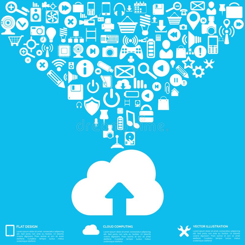 Flat Abstract Background with Web Icons. Interface Symbols. Cloud ...