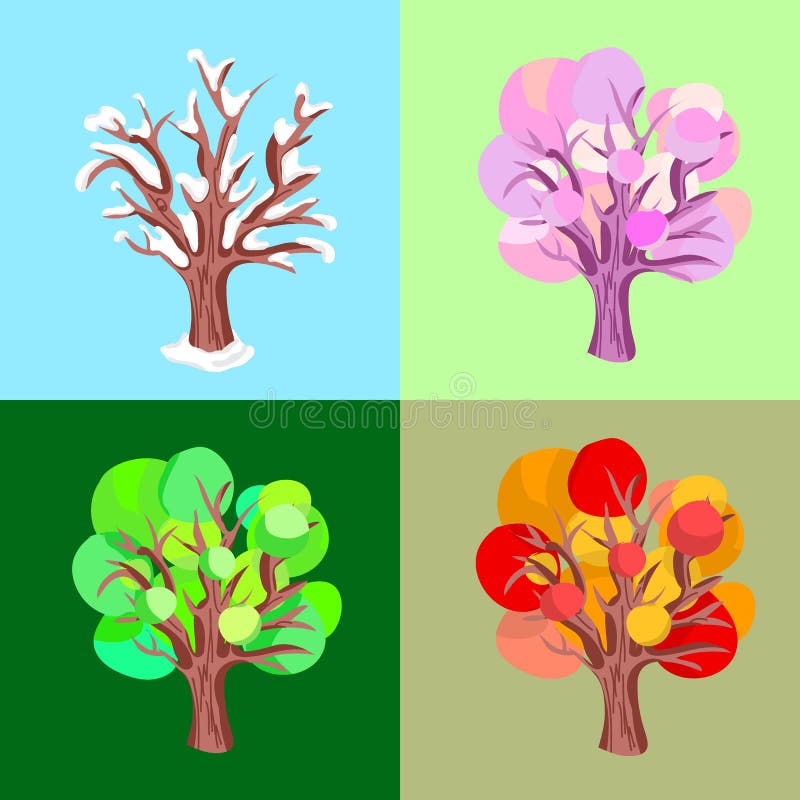 Flat All Year Seasons Shaded Trees Cartoon Set Stock Illustration -  Illustration of outdoor, cartoon: 135911593