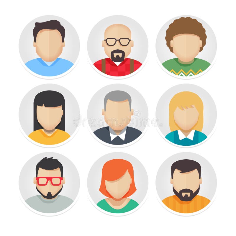 Flat Avatar Character Icons Set 1 stock illustration