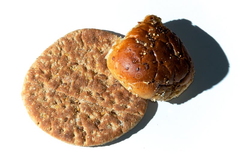 Flat Bread with Roll on White Stock Photo Image of multigrain