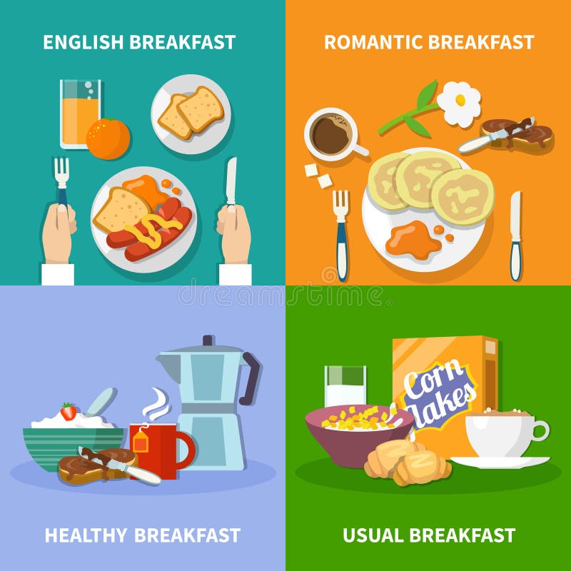Breakfast Flat Vector Icons Set Stock Illustration - Illustration of ...